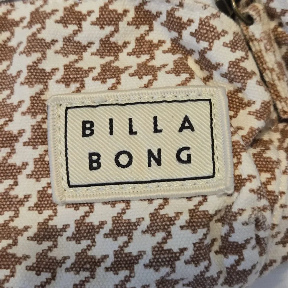Billabong Mini Mama Houndstooth Backpack Purse Brown Beige Small Cotton‎ Bag